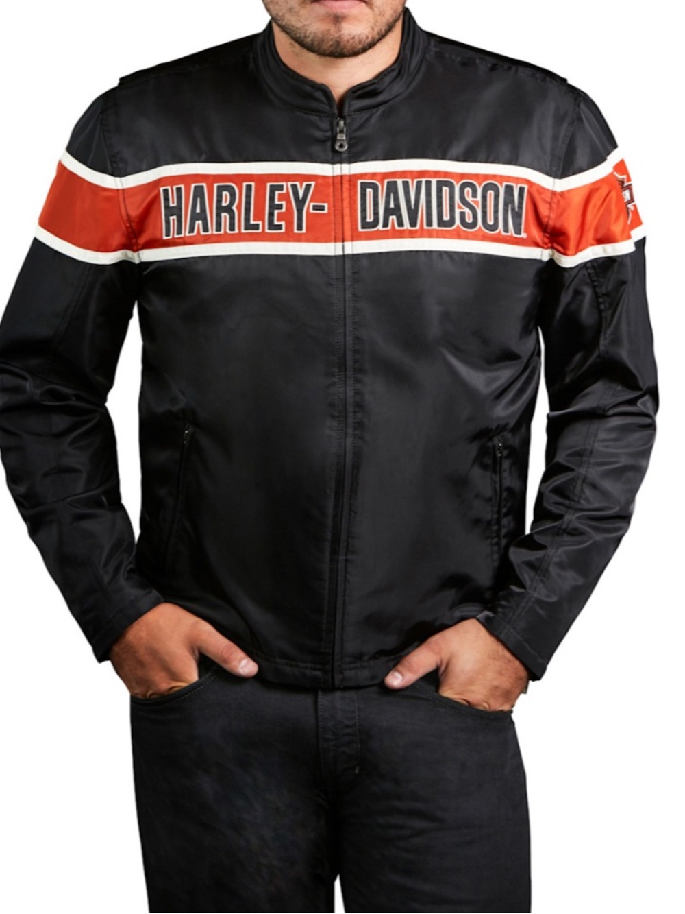 Harley-Davidson Black Jacket with Orange and Cream Chest Stripe